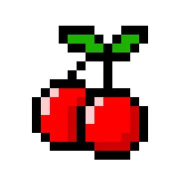 Pixel cherry image for game assets. Stock Illustration