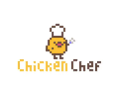 Pixel chicken chef logo image for game assets. Illustrazione stock
