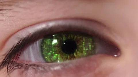 Pixel in Children's Eye. An Eye Blinks and Changes Color to the Blue. Stock-Footage 60583196