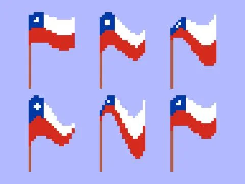 Pixel Chile flag icon set isolated on white background. Waving flag of Chil.. Stock Illustration
