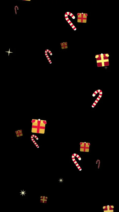 Pixel christmas animation loop with falling gifts and candy cane Stock Footage 346543473