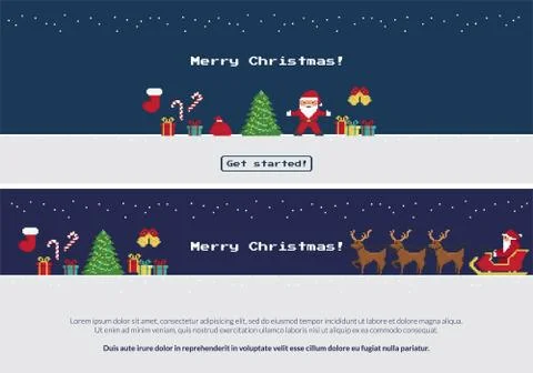 Pixel christmas banners set Stock Illustration