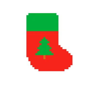 Pixel Christmas red sock vector icon for gifts Stock Illustration