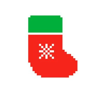 Pixel Christmas sock vector icon for games. 8 bit red sock for gifts Stock Illustration
