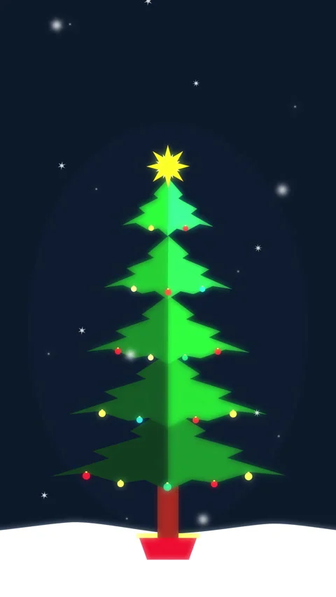 Pixel christmas tree animation loop with falling snow in winter night Stock Footage 346552508