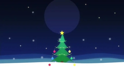 Pixel christmas tree loop snow night moon star animation winter holiday Stock Footage 346552512