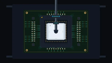 Pixel circuit board processing and microchip technology loop footage Stock Footage 347250641