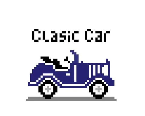 Pixel classic car image for game assets. Illustrazione stock
