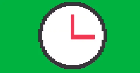 Pixel clock icon on transparent background showing red hands pointing at three Stock Footage 317595789