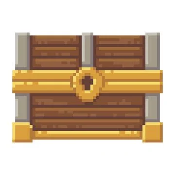Pixel closed treasure chest game icon Stock Illustration