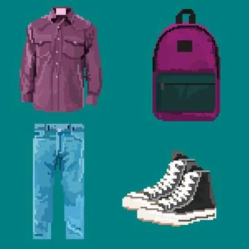 Pixel clothes set Stock Illustration