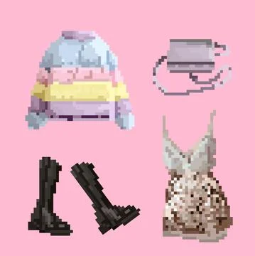 Pixel clothes set Stock Illustration