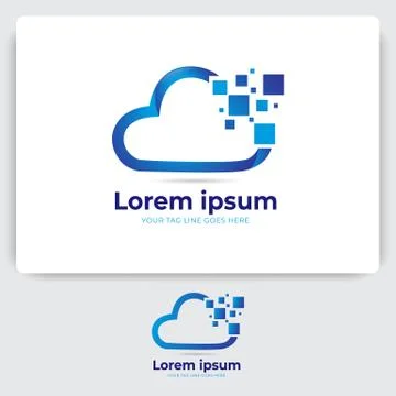 Pixel cloud logo design. data server cloud technology vector Stock Illustration