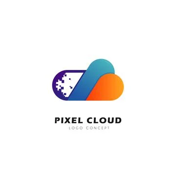 Pixel Cloud Logo Design Symbol Template Flat Style Vector Stock Illustration