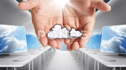Pixel cloud network icon computer Stock Illustration