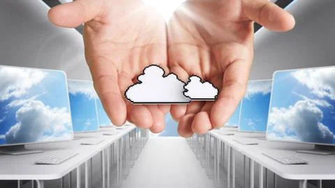 Pixel cloud network icon computer Stock Photos