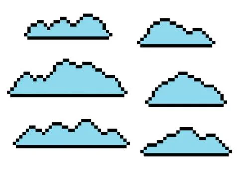 Pixel clouds blue vector set isolated Stock Illustration