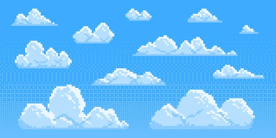 Pixel clouds set for game background Stock Illustration