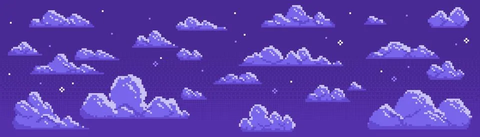 Pixel clouds set for night game background Stock Illustration