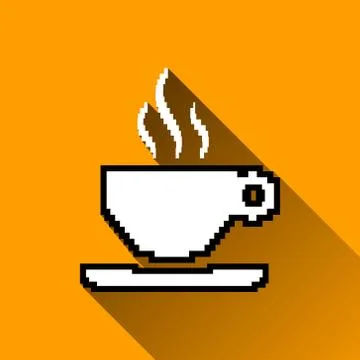 Pixel Coffee Cup Icon, Long Shadows, Vector Illustration Stock Illustration