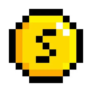 Pixel coin image for game assets. Stock Illustration
