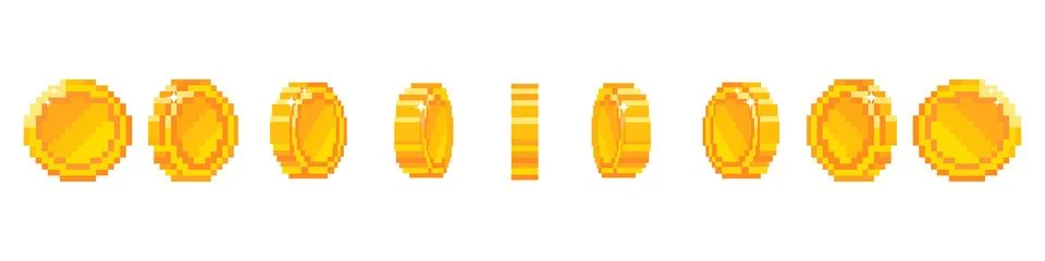 Pixel coin with view from different sides for animation. Animation footage .. Stock Illustration