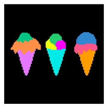 Pixel collection of ice cream. Vector illustration set of color ice cream. Stock Illustration