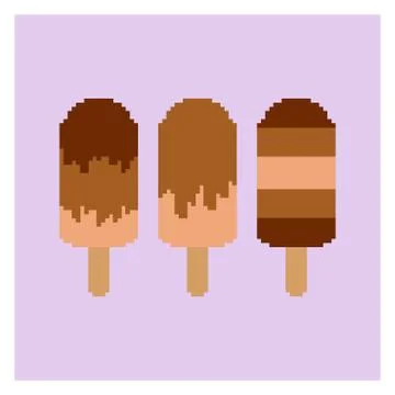 Pixel collection of ice cream. Vector illustration set of chocolate ice cream. Stock Illustration
