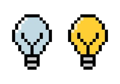 Pixel colored lamps vector. Pixel on and off bulbs Stock Illustration