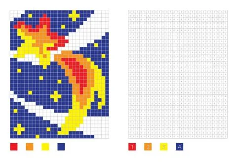 	Pixel comet in the coloring page with numbered squares イラスト素材