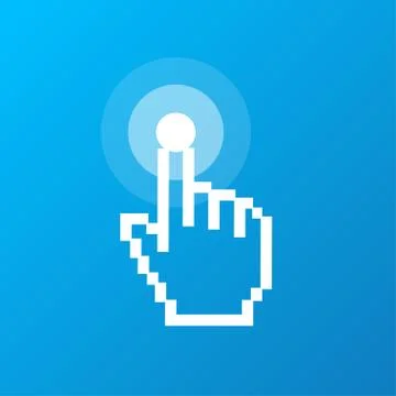 Pixel Computer Cursor Push Button Sign. Vector Stock Illustration