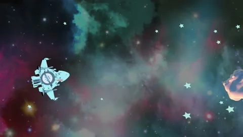 Pixel cosmic area, ship in space arcade fake gameplay animation Stock Footage 167655315