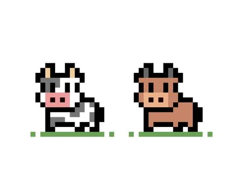 Pixel cow image. Vector illustration for game 8 bit or cross stitch pattern. イラスト素材