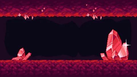 Pixel crystal cave underground game level scene 스톡 일러스트
