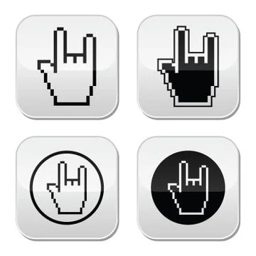 Pixel cursor buttons hand - rock sign Stock Illustration
