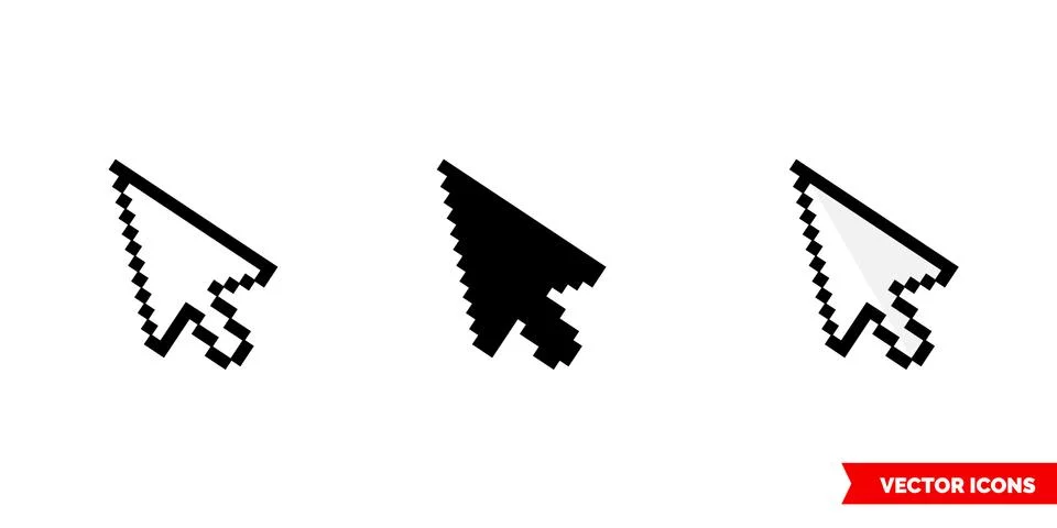 Pixel cursor icon of 3 types. Isolated vector sign symbol. Stock Illustration