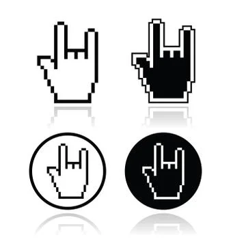 Pixel cursor icon hand - rock sign Stock Illustration