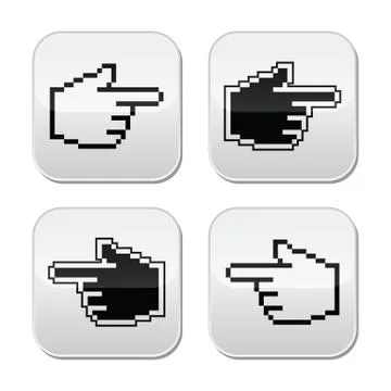 Pixel cursor pointing hands buttons icons Stock Illustration