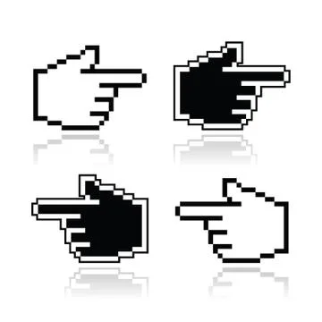Pixel cursor poiting hands vector icons Illustrazione stock