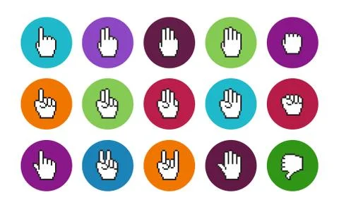 Pixel cursors circle icons mouse hands Stock Illustration