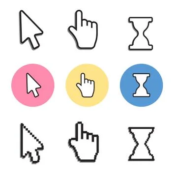 Pixel cursors icons. Mouse computer cursor Stock Illustration
