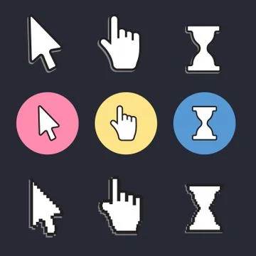 Pixel cursors icons. Mouse computer cursor Stock Illustration