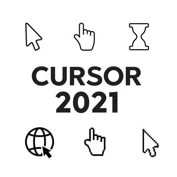 Pixel cursors icons. Mouse computer cursor. Hand arrow web cursor vector Stock Illustration