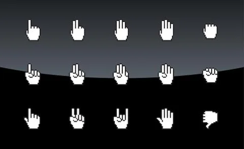 Pixel cursors icons mouse hands Stock Illustration