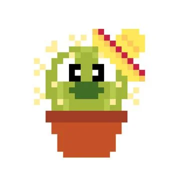 Pixel cute cactus image for game assets. Stock Illustration
