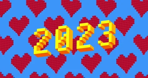 Pixel Dancing Heart Pattern with number 2023 Stock Footage 223069305