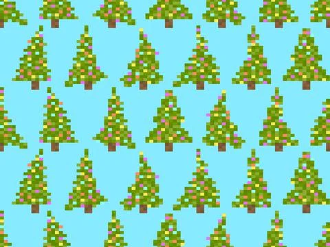 Pixel decorated Christmas trees seamless pattern. 8 bit Christmas tree in the Illustrazione stock