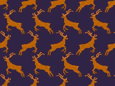 Pixel deer seamless pattern. 8-bit Christmas background with deer in pixel ar Stock Illustration
