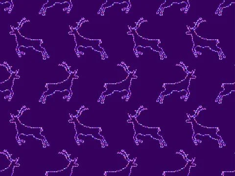 Pixel deer seamless pattern. 8-bit Christmas background with deer in pixel ar Illustrazione stock