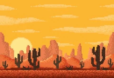 Pixel desert landscape 8 bit game level background Stock Illustration